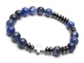 Męska bransoletka różaniec z koralików kamieni sodalitu i hematytu