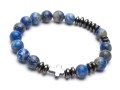 Męska bransoletka różaniec z koralików kamieni lapis lazuli z krzyżykiem