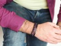 Męskie nowoczesne koralikowe bransoletki  z naturalnym onyksem i ametystem
