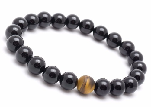 Bransoletka męska z kamieni onyks tygrysie oko czarna