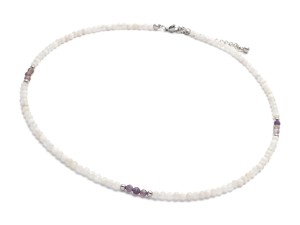 Naszyjnik damski choker drobny kamień księżycowy ametyst stal kk4