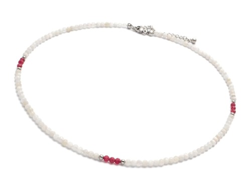 Naszyjnik damski choker z rubinem i kamieniem księżycowym