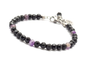 Bransoletka damska z kamieni ametyst onyks delikatna czarna oa108c