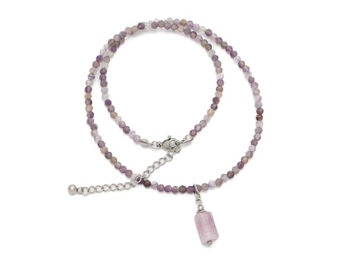 Naszyjnik damski choker delikatny ametyst kunzyt stal