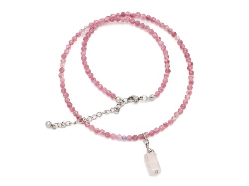 Naszyjnik damski choker delikatny turmalin kwarc różowy stal