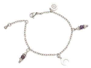 Bransoletka stal chirurgiczna ametyst zawieszki półksiężyc słoneczko 09