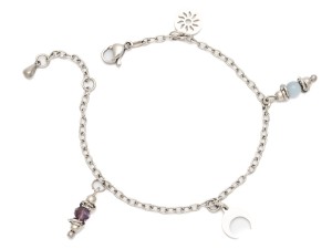 Bransoletka stal chirurgiczna ametyst angelit zawieszki półksiężyc słoneczko 11