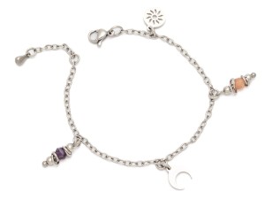 Bransoletka stal ametyst kamień słoneczny zawieszki półksiężyc słoneczko 13