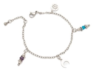 Bransoletka stal chirurgiczna ametyst chalcedon zawieszki półksiężyc słoneczko 17