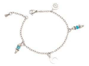 Bransoletka stal chirurgiczna chalcedon zawieszki półksiężyc słoneczko 27