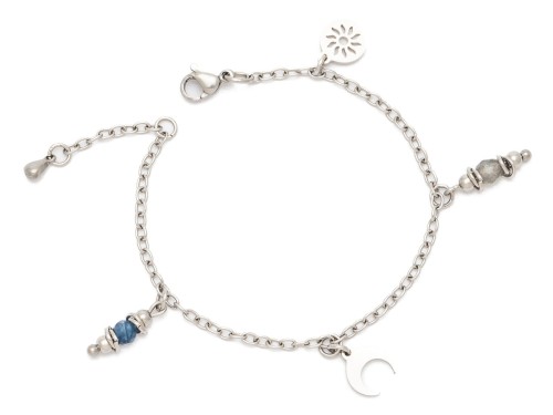 Bransoletka stal chirurgiczna labradoryt kyanit zawieszki półksiężyc słoneczko