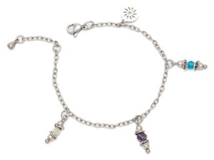 Bransoletka stal ametyst kamień księżycowy chalcedon zawieszka słoneczko 33