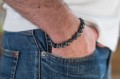 Męska bransoleta z koralików obsydianu i krzyżyka na prezent