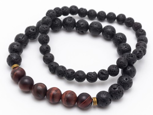 Zestaw bransoletek męskich lawa tygrysie oko