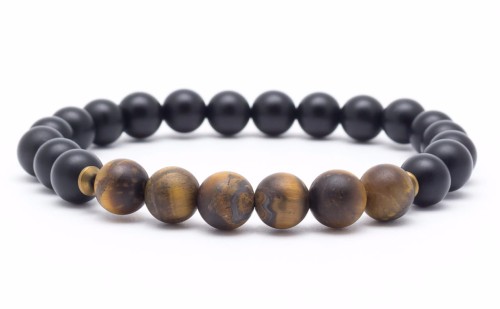 Bransoletka męska z kamieni onyks tygrysie oko czarna